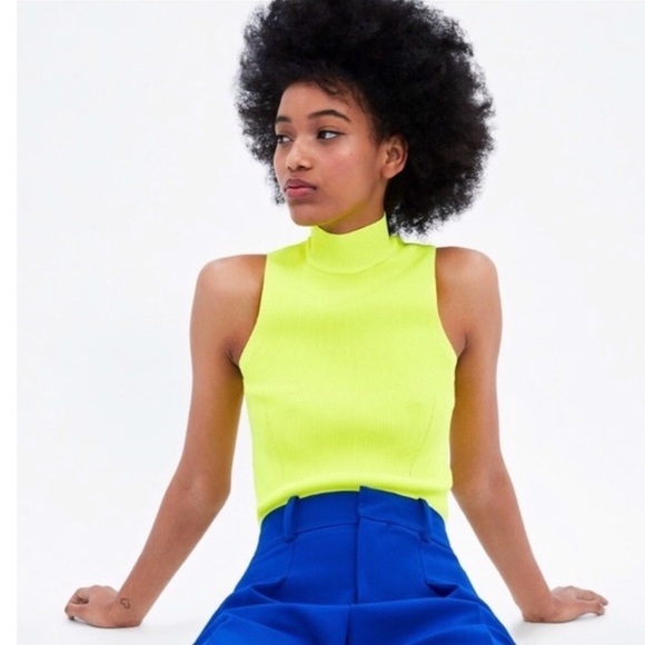 Zara Neon yellow stretchy knit turtleneck top - Picture 3 of 7